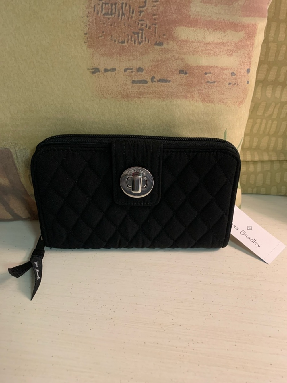 Vera Bradley Black Quilted Zip Wallet with Turn-Lock